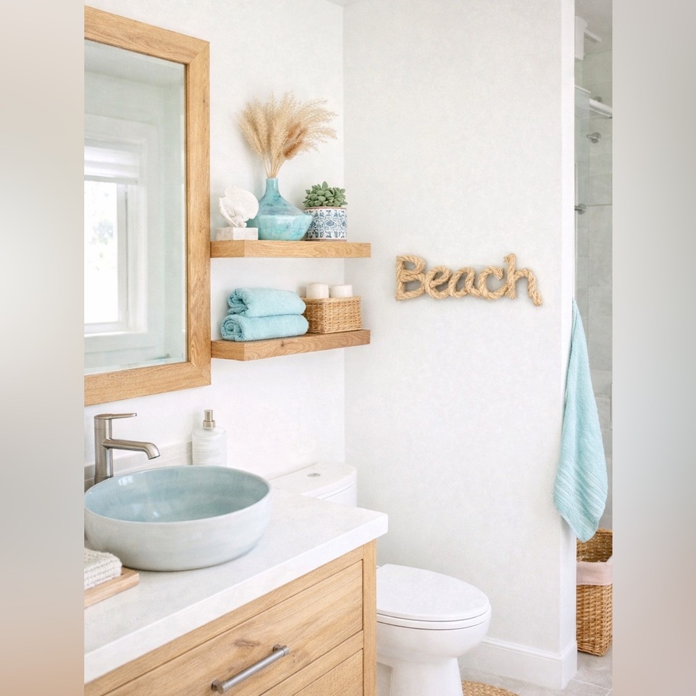 BEACH natural rope/cord accent plaque sign w coastal Mediterranean vibe
